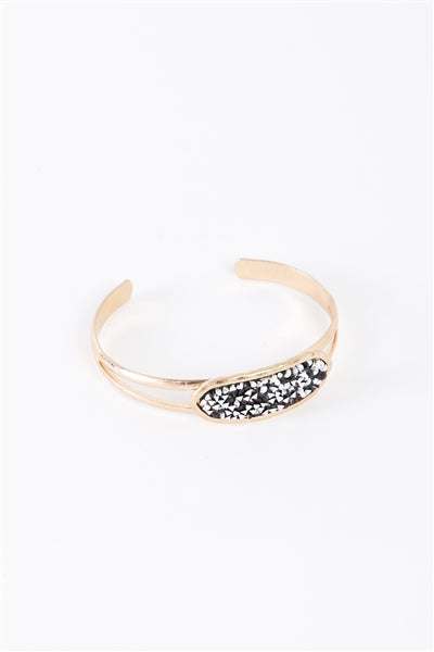 Gold Oval Black And Silver Crystal Center Cuff Bracelet