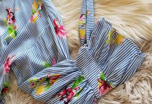 FLORAL STRIPED WHITE AND BLUE