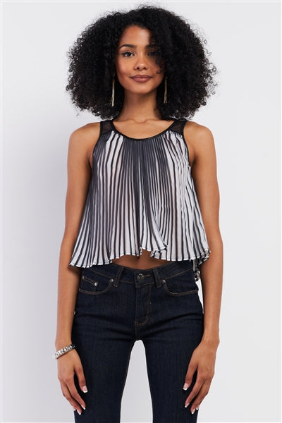 Black & White Pleated Sleeveless- Cropped Top