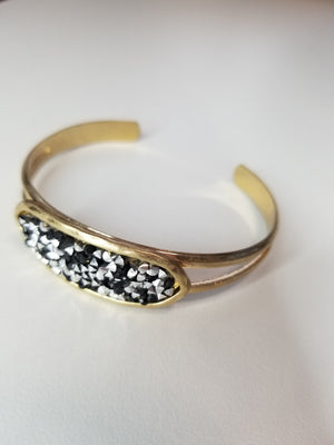 Gold Oval Black And Silver Crystal Center Cuff Bracelet